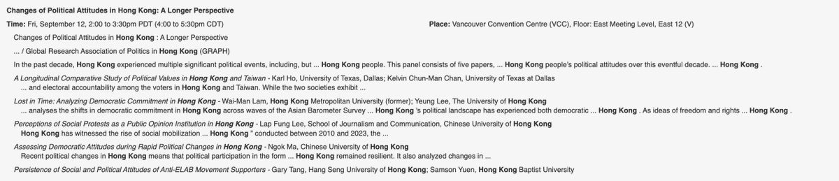 On Friday, we have 3 panels on Hong Kong politics. Here is the last one: