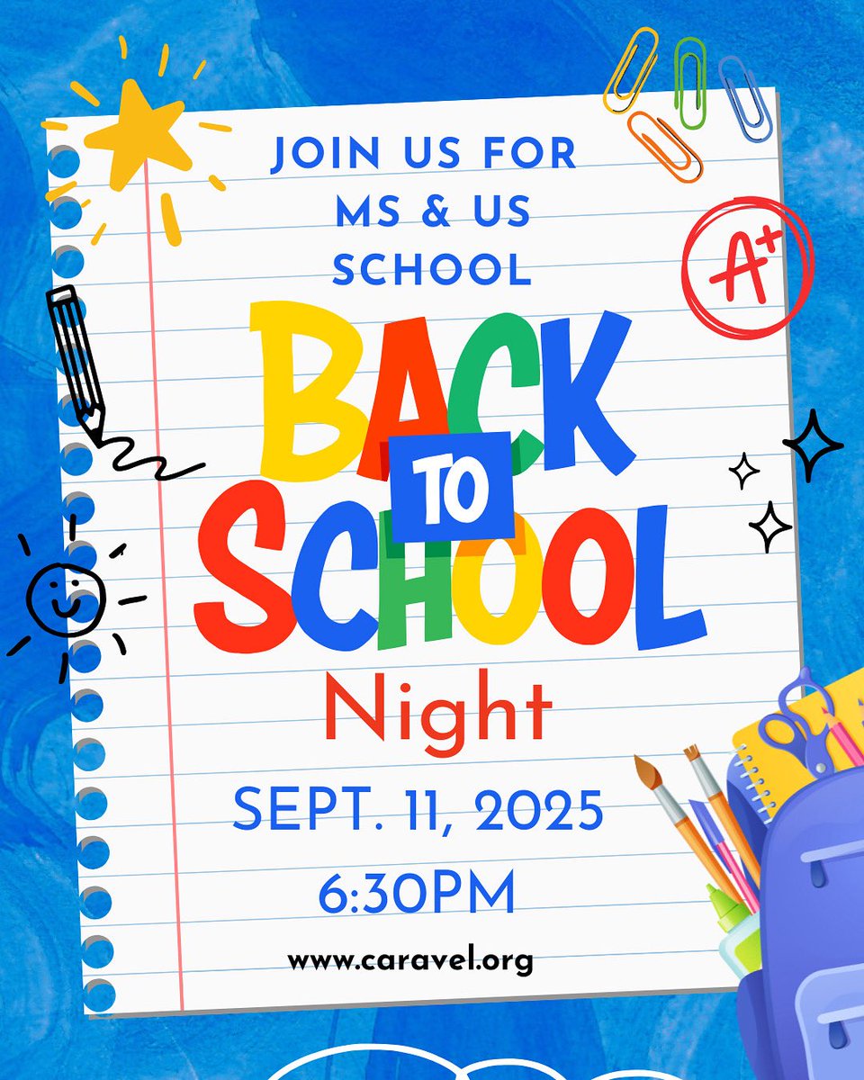 CaravelAcademy's tweet image. Our Middle and Upper School Back to School night will be held tomorrow evening beginning at 6:30pm.  We look forward to having our families join us for this informative evening.  #caravelacademy #caravelfamily #LearningWithAPurpose #caravelbacktoschoolnight