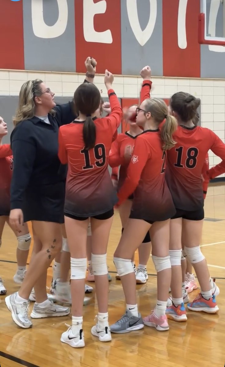 MathWithMsBretz's tweet image. 2 set program sweep for Cwood Red Devils at home tonight! The crazies and the girls loved our fun vball hats we made out of old volleyballs for school spirit 🏐