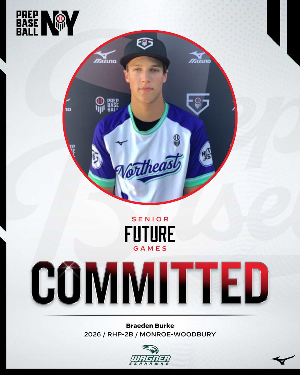 PrepBaseballNY's tweet photo. 🚨Commitment Watch🚨

2026 RHP/2B Braeden Burke (Monroe-Woodbury) has committed to Wagner College. 

✅ 2025 Senior Future Games
✅ 2025 NY State Games
✅ 2024 NY State Games
✅ 2023 NY State Games

📢Braeden is the 150th commit from the 2024 NY State Games

👤 https://t.co/gYltCzPrIE

#congrats #committed