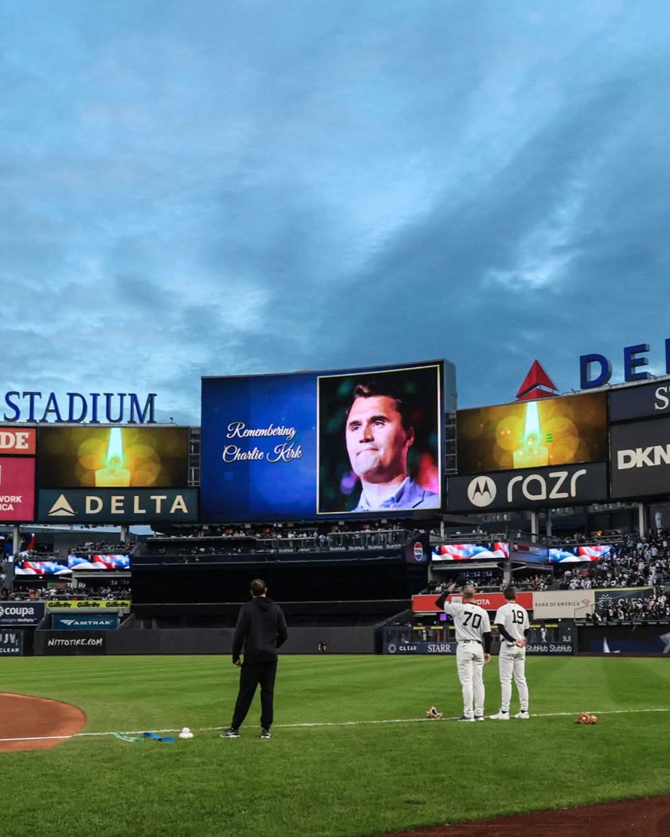 wakeupnj's tweet photo. Yankee Stadium holds a moment of silence ahead of the @Yankees-@tigers game for Turning Point USA founder Charlie Kirk after he was assassinated at an event at a university in Utah

Thank you for doing this ❤️ https://t.co/UJEvCKPUE0