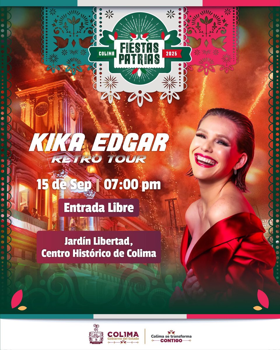 ¡Celebremos nuestra gran fiesta mexicana! 🇲🇽 Este 15 de septiembre acompáñanos al Jardín Libertad para conmemorar juntos el Grito de Independencia. 🎉

Desde las 19:00 horas disfruta de un programa artístico-cultural lleno de tradición y alegría, que cerrará con la presentación