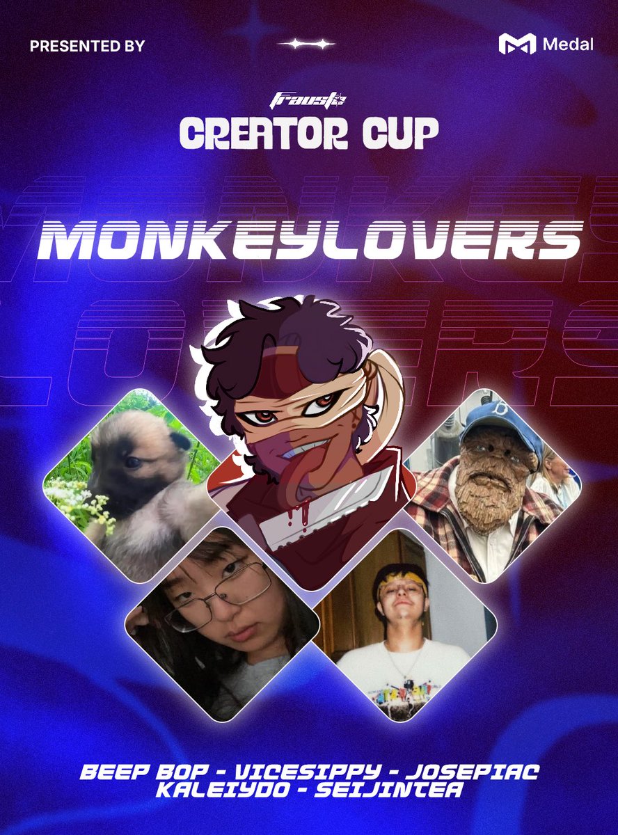 Welcome <a href="/monkeyloversval/">MonkeyLovers</a> 💪🏻🏆

<a href="/vicesippy/">trini</a> (c)
<a href="/kaleiydo/">kt ★</a> 
<a href="/SeijinTea/">SeijinTea</a> 
<a href="/alecchavarin/">alec</a> 
<a href="/gabyanr/">gaby 🍓</a> 

Watch them fight for justice this weekend @ twitch.tv/frausto 

#CreatorCupSeries | <a href="/Medal_TV/">Medal</a>