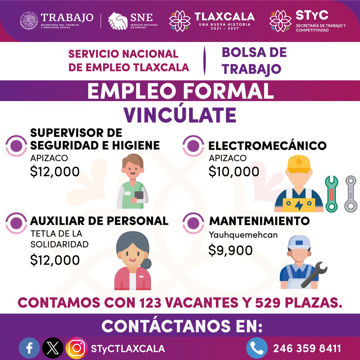 STyC_Tlaxcala's tweet image. #BolsaDeTrabajo 💼📷 || Si estás buscando empleo o conoces a alguien que pueda estar interesado, te compartimos vacantes disponibles en el Servicio Nacional de Empleo Tlaxcala. ¡Contacta al #SNET y encuentra la vacante ideal para ti! 📷#TrabajoDigno #STyC #Tlaxcala #Vacantes
