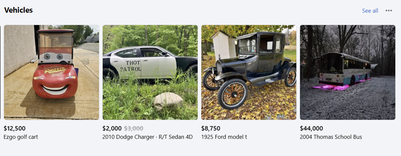 Checking out cool new rides on Facebook Marketplace.