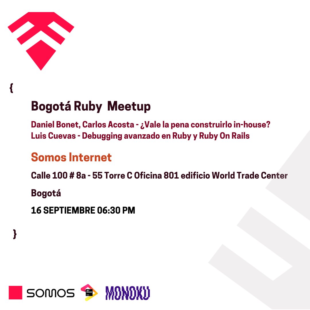 Llegó el día de vernos en Septiembre, Daniel Bonet y Carlos Acosta de SOMOS INTERNET, estarán dando su charla ¿Vale la pena construitlo in-house?

Luis Cuevas y su charla Debugging acanzado en Ruby y Ruby On Rails.

Tickets --> bit.ly/463oyiC