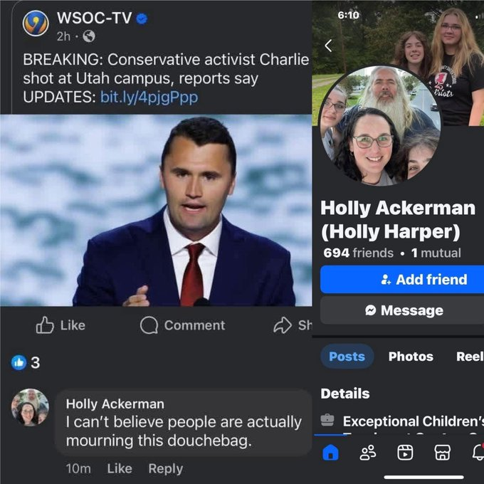 Da_Carnivore's tweet photo. @GPDNC @GastonSchools Does this vile piece of human filth Holly Ackerman work for you ?  Do you condone her celebrating the death of Charlie Kirk ? https://t.co/dFGtLGYuad