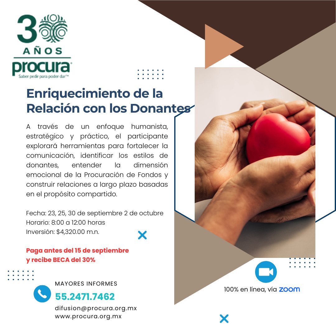 ¿Necesitas mejorar la relación con tus Donantes? 

𝗘𝗡𝗥𝗜𝗤𝗨𝗘𝗖𝗜𝗠𝗜𝗘𝗡𝗧𝗢 𝗗𝗘 𝗟𝗔 𝗥𝗘𝗟𝗔𝗖𝗜𝗢𝗡 𝗖𝗢𝗡 𝗟𝗢𝗦 𝗗𝗢𝗡𝗔𝗡𝗧𝗘𝗦
100% en línea, vía ZOOM

23, 25, 30 de septiembre y 2 de octubre
$4,320.00 m.n.
𝐁𝐄𝐂𝐀 del 𝟯𝟬% pagando antes del 15 de septiembre