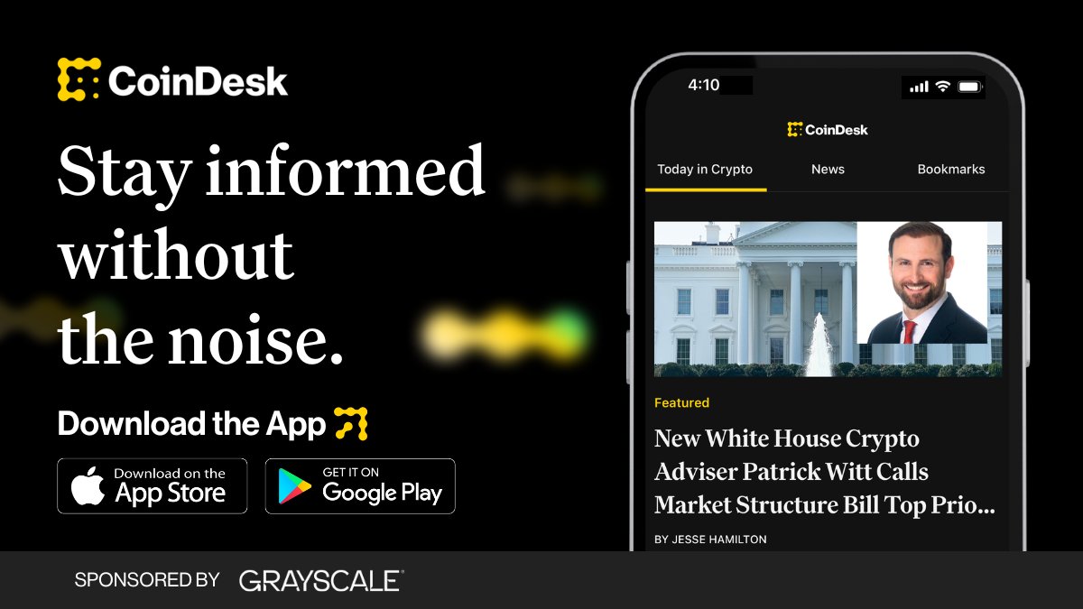 🔍 Cut through the noise. Get clear, unbiased, and award-winning crypto news  and analysis—all in one place. Download the CoinDesk App. 💡 Download:  https://t.co/F9WIuTZhXh [Exclusively sponsored by @Grayscale]