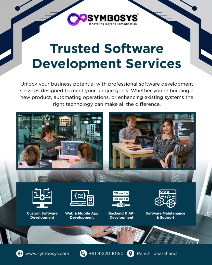 SymbosysTech's tweet image. 🚀 Trusted Software Development Services at Symbosys 🚀
Looking for reliable and result-driven software solutions?
At Symbosys, we specialize in delivering custom-built software tailored to your business needs. 
#Symbosys #SoftwareDevelopment #ITServices #TrustedSolutions