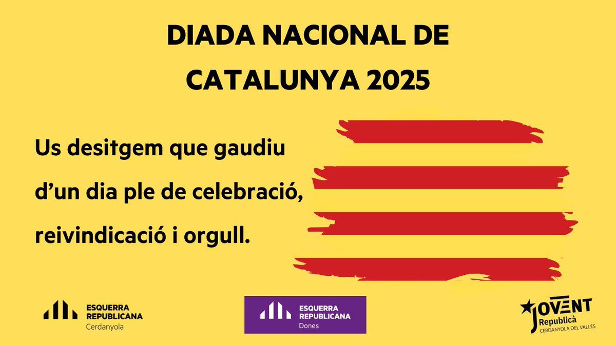 Sortim a celebrar la Diada Nacional de Catalunya! 
Un dia per recordar la nostra història, lluitar pels nostres drets, cultura i identitat.
#Diada2025 #Catalunya