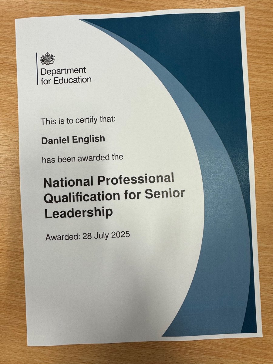Absolutely delighted to finally have my NPQSL certificate, having passed in the summer. Onto the next challenge!