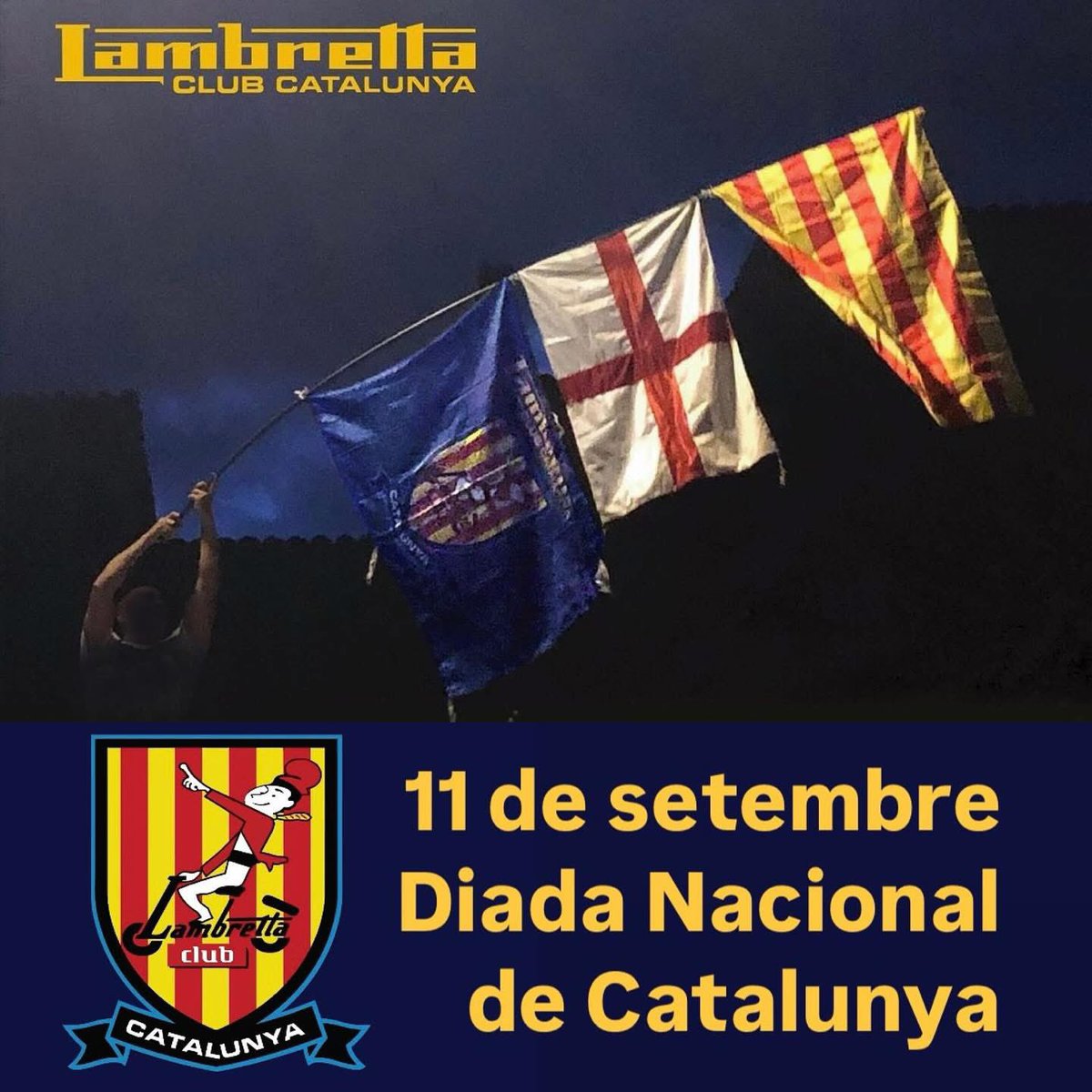 Lambretta_C_CAT's tweet photo. BONA DIADA NACIONAL A TOTHOM!!!!
#LCC #fundat2012 #escuters #scooters #escuterisme #lambretta #lambrettaclub #lambrettaworld #lambrettalovers #lambrettaoficial #lambrettaofinstagram #barcelona #catalunya https://t.co/XoNycLsfof