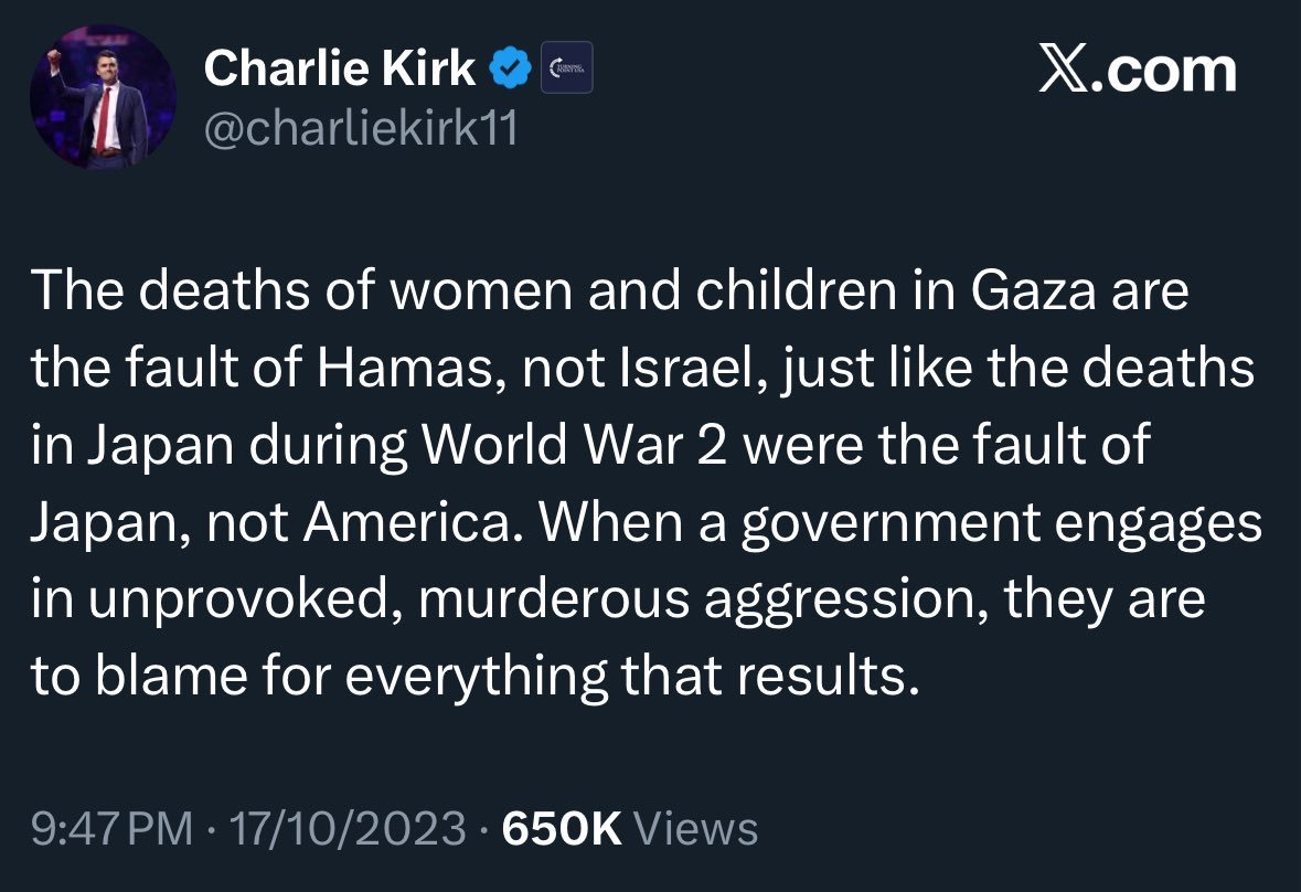 Kalau menurut logika berpikirnya Charlie Kirk, maka kematiannya adalah bukan karena ulah si penembak (sniper) akan tetapi karena kesalahan dirinya sendiri, ."
#CharlieKirk #Menpora #Tari #rahayusaraswati