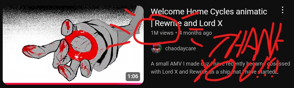 I can't believe it, the welcome home cycles lordite animatic has reached 1 mil views holy fuck thank you