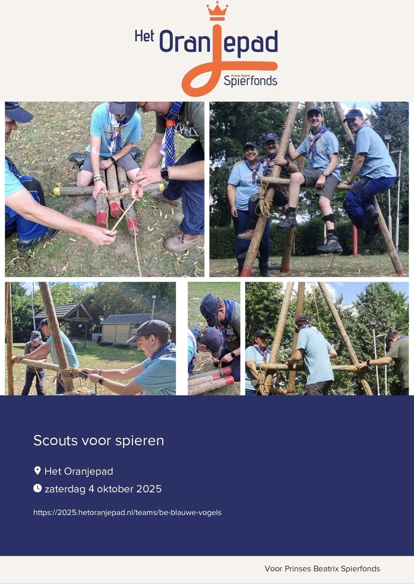 Wij wandelen mee met #HetOranjepad <a href="/PSpierfonds/">Prinses Beatrix Spierfonds</a> als team Scouts voor spieren
Wil ons sponsoren?
2025.hetoranjepad.nl/teams/be-blauw…