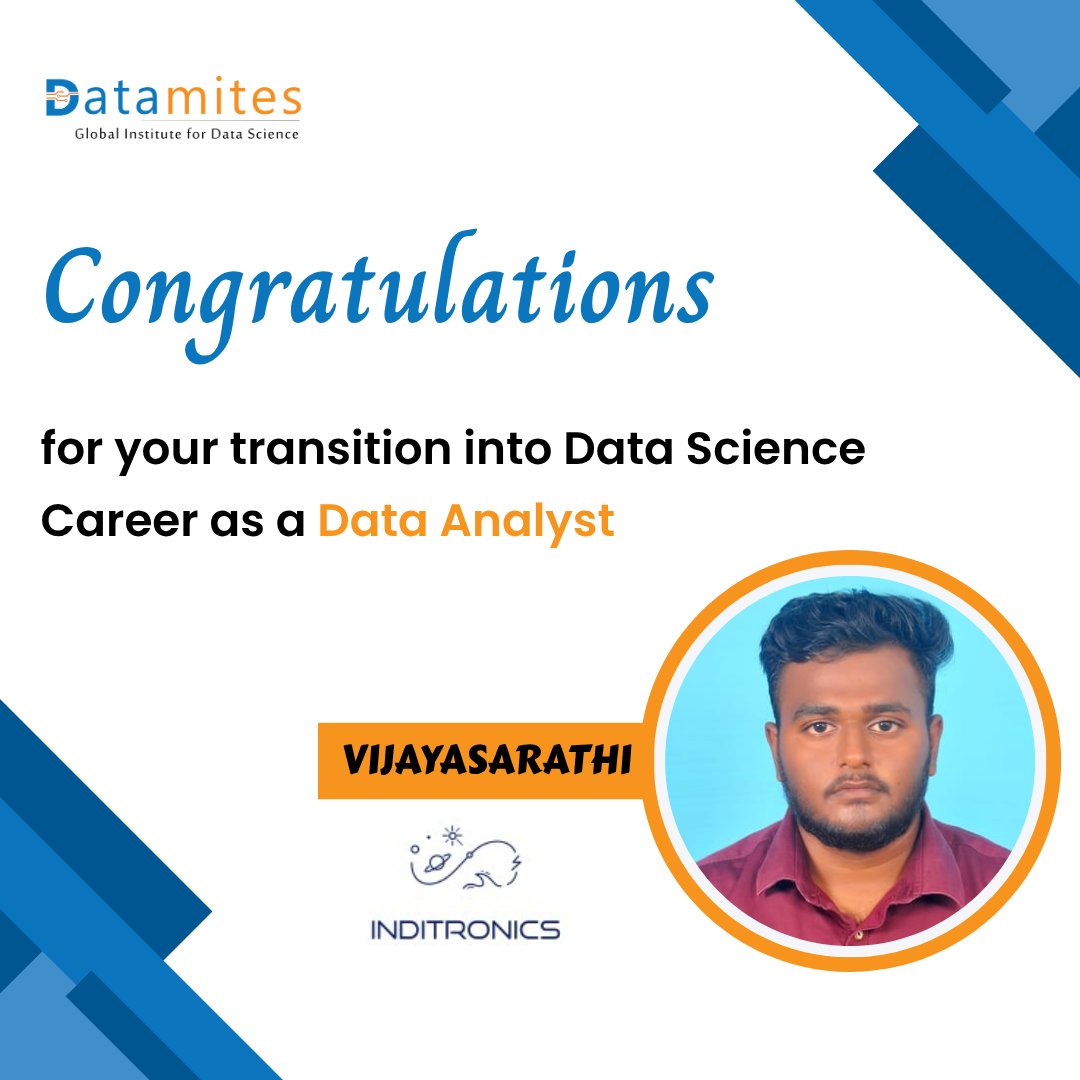DataMites's tweet image. A huge shoutout to our learners for successfully stepping into rewarding careers in Data Science as Data Analysts, Data Scientists, Data Engineers, and AI Engineers.
#datamitesplacements #datamites #datamitesdatascience #datamitessuccessstories #jobready #SuccessStory