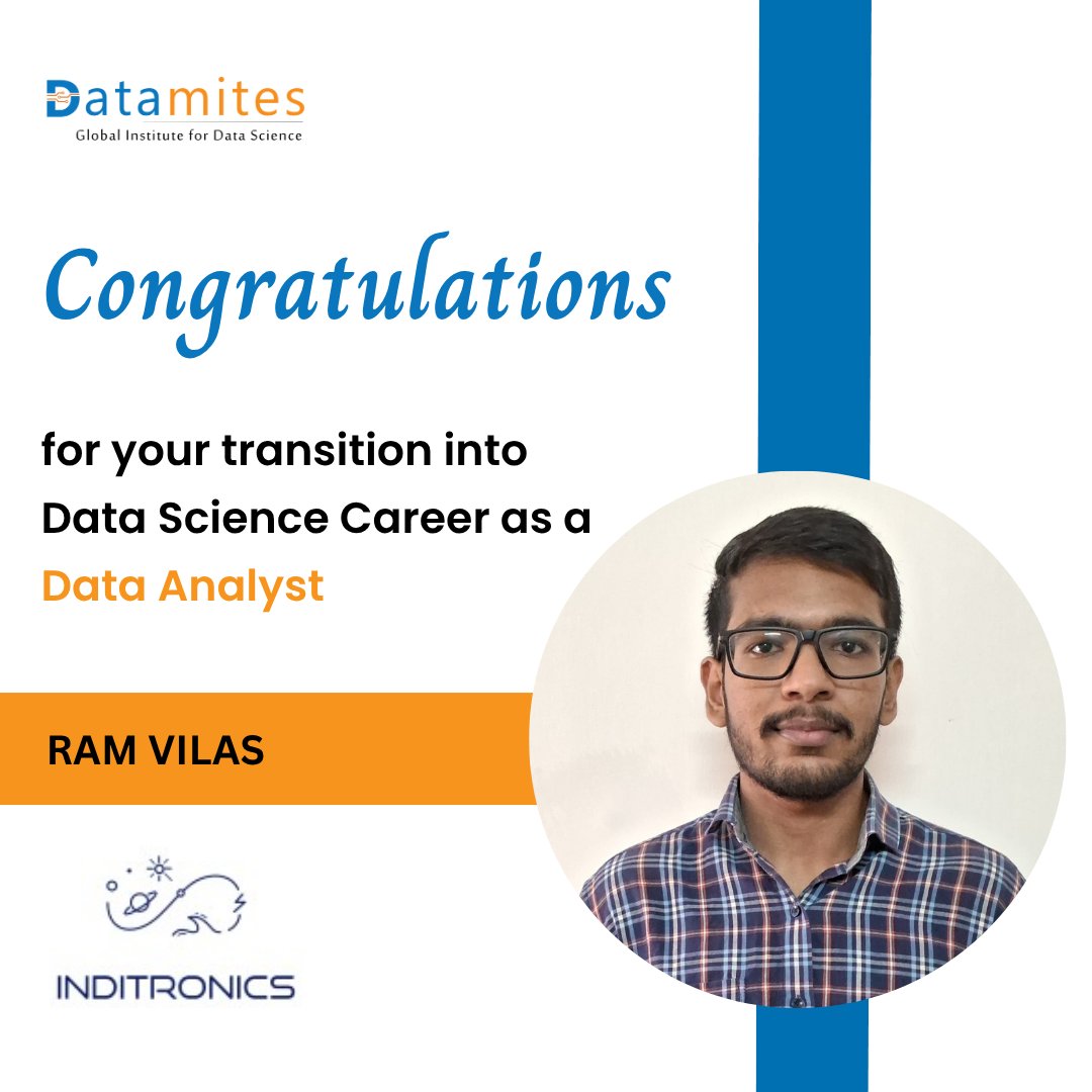 DataMites's tweet image. A huge shoutout to our learners for successfully stepping into rewarding careers in Data Science as Data Analysts, Data Scientists, Data Engineers, and AI Engineers.
#datamitesplacements #datamites #datamitesdatascience #datamitessuccessstories #jobready #SuccessStory