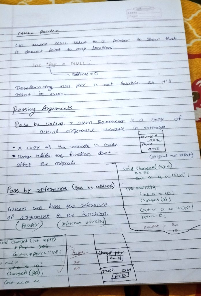 KumarAkash69928's tweet image. Day 9 of My 100daycoding Challenge.

Day9 - Today I learned  about pointer concept and also know about pass by value , pass by pointer and pass by refrence in cpp.
And solve assignment questions.

#100DaysOfCode #LearningCpp #DSA #ApnacollegeX