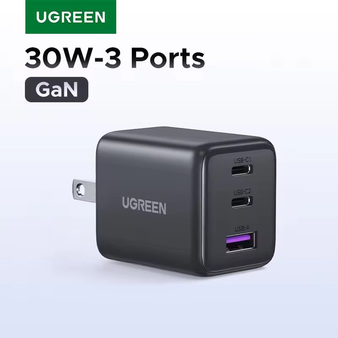 UGREEN 30W GaN USB充電器 3ポート 【¥626】-アリエク特価アラート