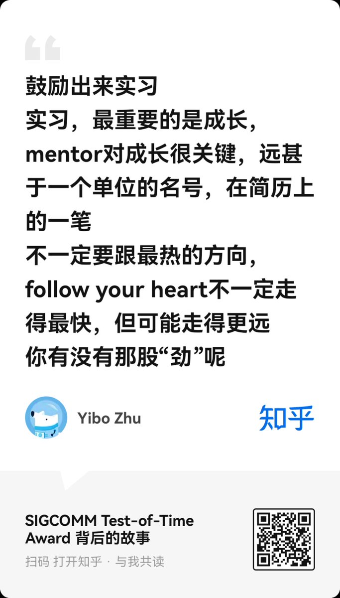 ZhihuFrontier's tweet image. 🏆 SIGCOMM 2025 Test of Time Award goes to Zhu Yibo (@StepFun_ai Co-founder) for paper "Congestion Control for Large-Scale RDMA Deployments" that introduced DCQCN, now used in systems like GPT-4.5.
Zhu also shared his behind-the-scenes story on Zhihu:
In summer 2013, after my…