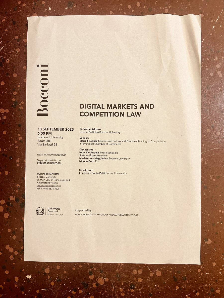 Nicolas Petit (@competitionprof) on Twitter photo Always a big honor to comment on remarks from the August Mario Siragusa <a href="/ClearyGottlieb/">Cleary Gottlieb</a>. Tx to my friend <a href="/OrestePollicino/">oreste pollicino</a> for the kind invitation <a href="/Unibocconi/">Università Bocconi</a>. Always a big honor to comment on remarks from the August Mario Siragusa <a href="/ClearyGottlieb/">Cleary Gottlieb</a>. Tx to my friend <a href="/OrestePollicino/">oreste pollicino</a> for the kind invitation <a href="/Unibocconi/">Università Bocconi</a>.