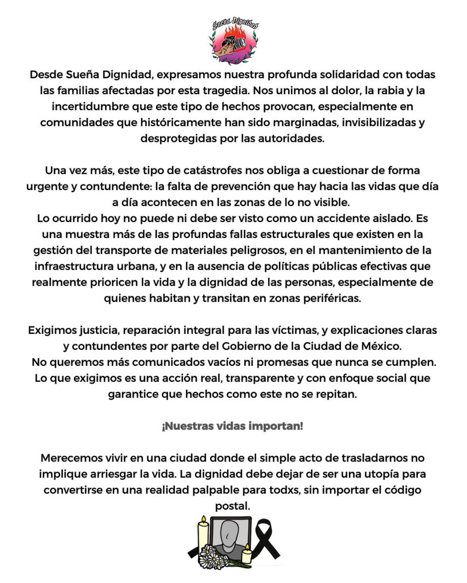 Expresamos nuestra profunda solidaridad con las familias afectadas. Nos unimos al dolor, la rabia y la incertidumbre que este tipo de hechos provocan, especialmente en comunidades que históricamente han sido marginadas y desprotegidas por las autoridades.
#explosion #Iztapalapa