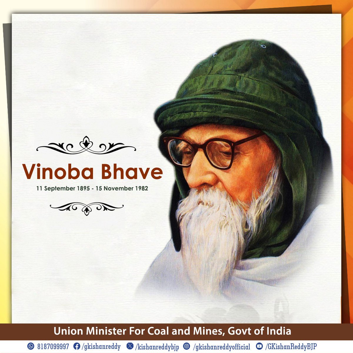 Paying tribute to Bharat Ratna Shri Vinoba Bhave ji on his jayanti.

A true Gandhian who embodied ahimsa and selfless service, his leadership in the Bhoodan Movement and dedication to social justice continue to inspire generations.