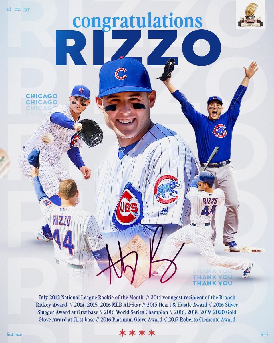 The only <a href="/Cubs/">Chicago Cubs</a> jersey I own is a #AnthonyRizzo jersey. I bought it the year he got traded away! This man is a legend for the Cubs. Congratulations on a fantastic career!