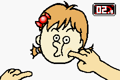 1st level difficulty: The player has to poke the cheeks until the girl spits out all the candy.