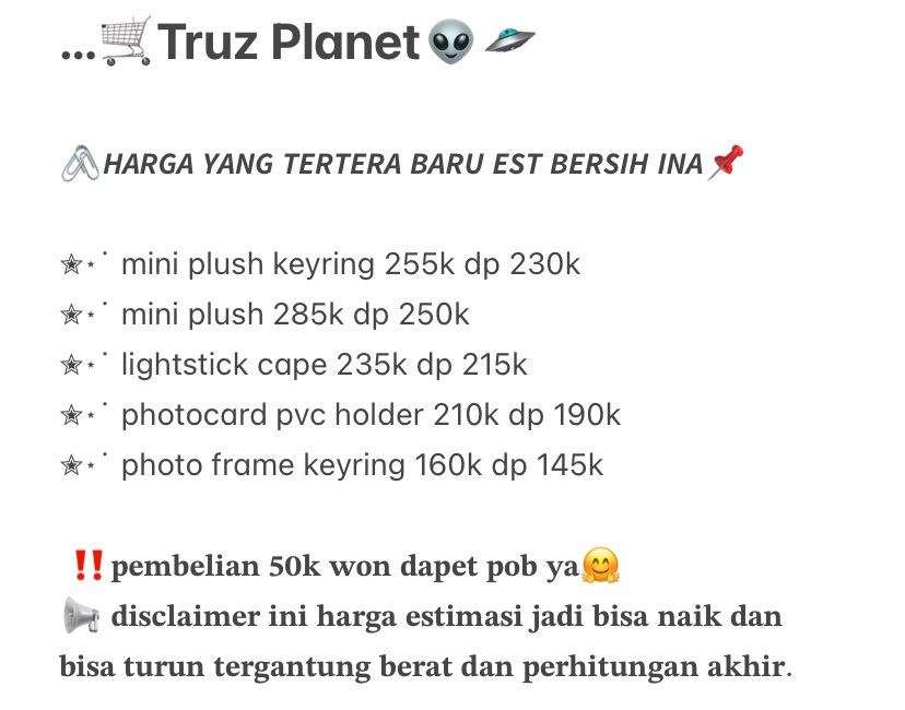 moodjastipid's tweet image. …🛒OPEN ORDER TRUZ PLANET👽🛸

✮⋆˙ mini plush keyring 255k dp 230k 
✮⋆˙ mini plush 285k dp 250k
✮⋆˙ lightstick cape 235k dp 215k 
✮⋆˙ photocard pvc holder 210k dp 190k
✮⋆˙ photo frame keyring 160k dp 145k

✅ est bersih ina
🏡 Go Line Dom Bekasi
📨 Dm For Order