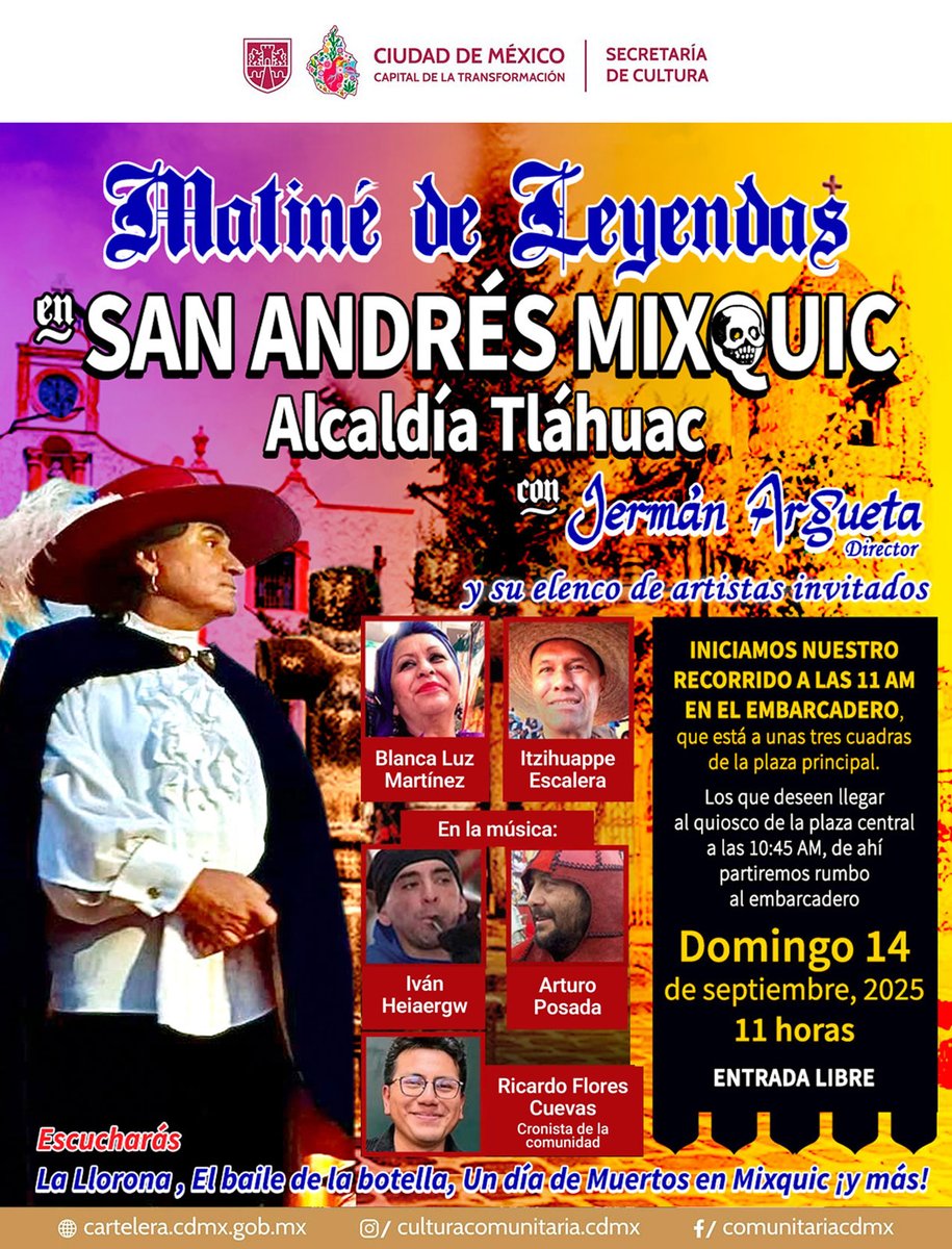 leyendasmexico's tweet photo. ¡Iniciamos en el embarcadero de Mixquic a las once de la mañana! A tres cuadras del ex convento agustino de Mixquic. Domingo 14 de septiembre Matiné de leyendas en San Andrés Mixquic. Evento gratuito. https://t.co/J8X7MyCLGV