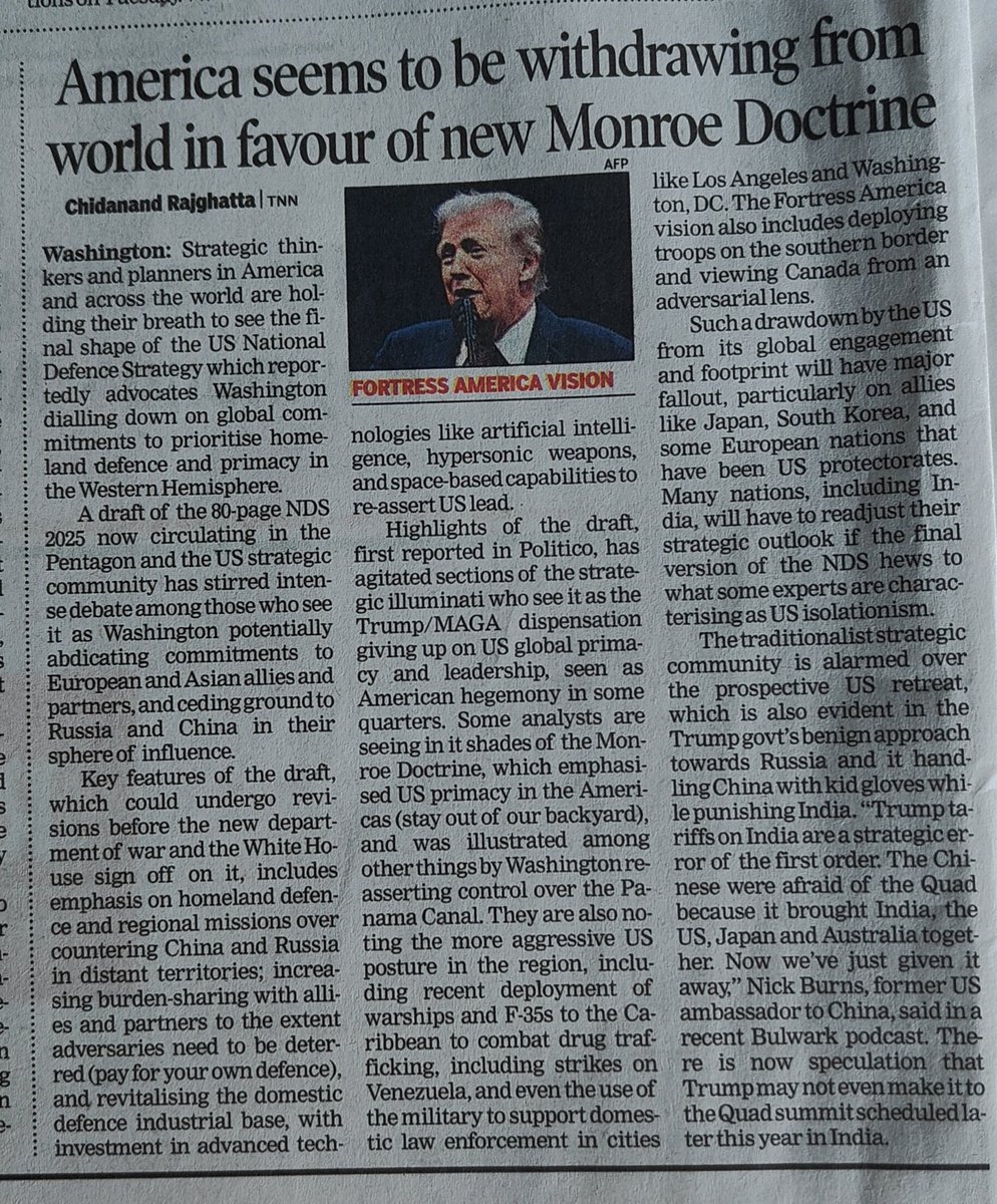 Is the US retreating—turning inward, limiting its arc, and ceding Eurasia &amp; South Asia to Russia, India and China?
#Geopolitics #USForeignPolicy #Eurasia #SouthAsia #IndoPacific #China #India
#GreatPowerPolitics #StrategicShift #USDecline
#deftalks 
<a href="/ANI/">ANI</a> <a href="/ajaynewsman/">Ajay Banerjee</a> <a href="/Chellaney/">Dr. Brahma Chellaney</a>