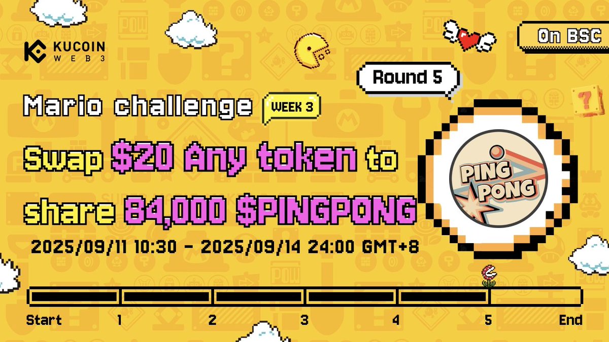 KuCoin Web3 Wallet (@kucoin_web3) on Twitter photo #MarioChallenge Week 3 Round 5 is here!
<a href="/KuCoin_Web3/">KuCoin Web3 Wallet</a> Wallet Γ <a href="/pingpongbuild/">PINGPONG</a> π
π° 84,000 $PINGPONG prize pool (KuCoin Web3 wallet users only)
(Chain: BSC | CA: 0x3ecB529752dEc6c6ab08fd83E425497874e21D49)
π
Sep 11, 10:30 β Sep 14, 24:00 (UTC+8)
How to join
1οΈβ£ Join TaskOn π #MarioChallenge Week 3 Round 5 is here!
<a href="/KuCoin_Web3/">KuCoin Web3 Wallet</a> Wallet Γ <a href="/pingpongbuild/">PINGPONG</a> π
π° 84,000 $PINGPONG prize pool (KuCoin Web3 wallet users only)
(Chain: BSC | CA: 0x3ecB529752dEc6c6ab08fd83E425497874e21D49)
π
Sep 11, 10:30 β Sep 14, 24:00 (UTC+8)
How to join
1οΈβ£ Join TaskOn π