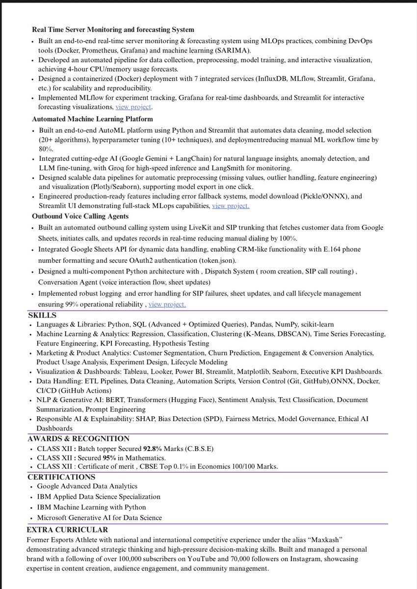 Kashh56's tweet photo. This Resume got me 4 offers , Never show your weakness most of them think I have done BCA or any other cs bg degree as i have only mentioned masters , dont mention gap years i had around 3-4 , there are other points too , but everything comes down to you basically not showing your weakness , later on when i get selected in the initial rounds , when they ask i let them know .