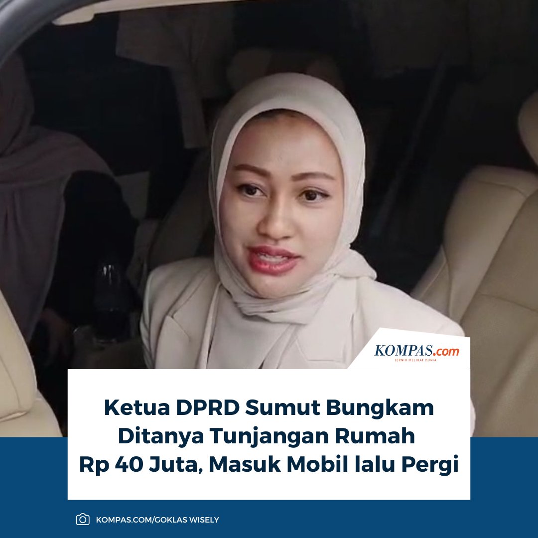 kompascom's tweet image. Ketua DPRD Sumater Utara, Erni Ariyanti, langsung masuk ke dalam mobil saat ditanya terkait tunjangan rumah dinas anggota DPRD Sumut yang mencapai Rp 40 juta per bulan. 

Baca di sini: medan.kompas.com/read/2025/09/1…

/ #DPRD #Tunjangan