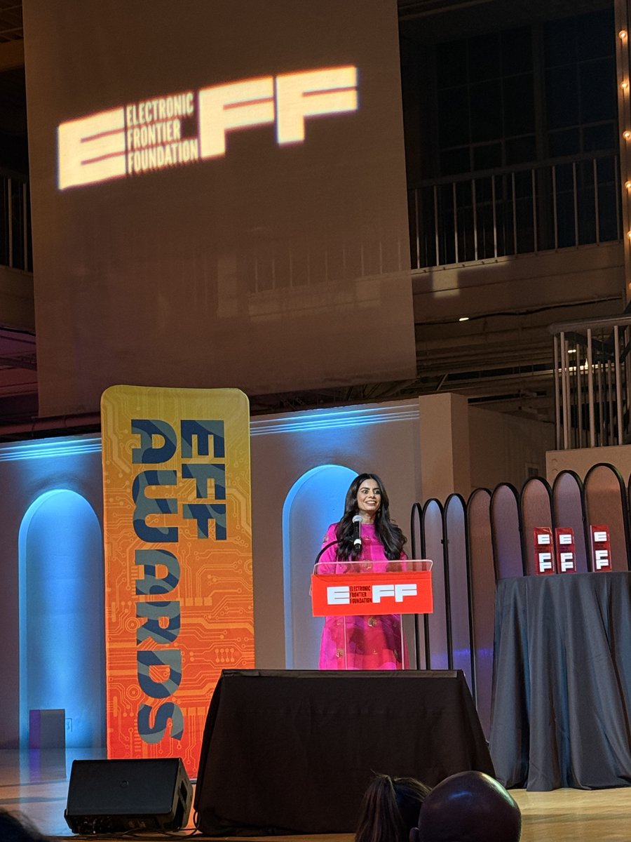 .<a href="/MishiChoudhary/">MishiChoudhary</a> of <a href="/SFLCin/">SFLC.in</a> accepting the EFF Award: “Defending digital freedoms is a global movement. We are not isolated fighters. We are one global community. Our struggles are shared. So our are victories.”