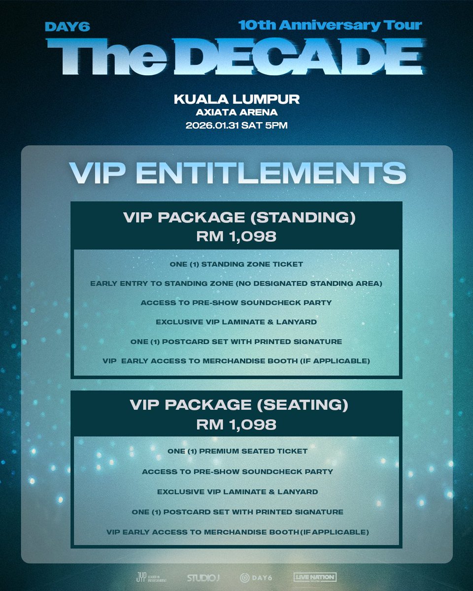 sikkeureo's tweet photo. the decade @ kl in rupiah

vip package 4.282.200
cat 1 3.502.200
cat 2 3.112.200
cat 3 2.722.200
cat 4 2.332.200
cat 5 1.942.200
cat 6 1552.200

pake kurs 3.900 rupiah, belum termasuk fee https://t.co/hLsnGMTK6l