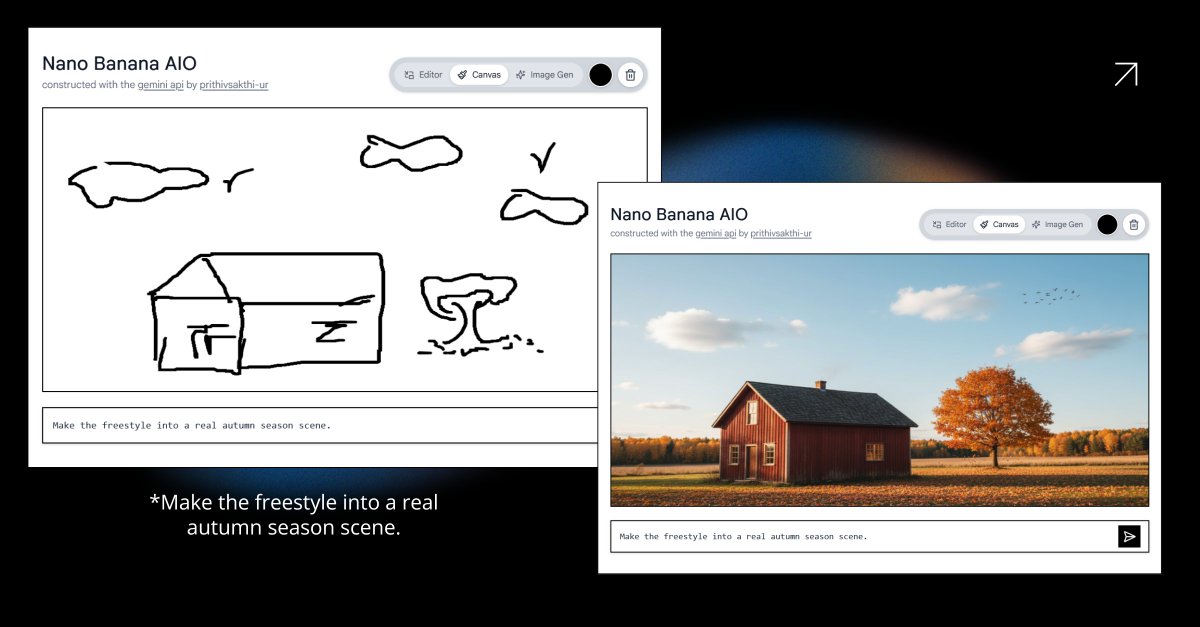 Made <a href="/NanoBanana/">Nano Banana</a>  to transform freestyle drawings into image illustrations (from free-style drawing to image). It also supports other options like image generation and single or multiple image edits. Built with the Gemini API, powered by GCP.

App: …no-banana-aio-op72ohwdda-uw.a.run.app