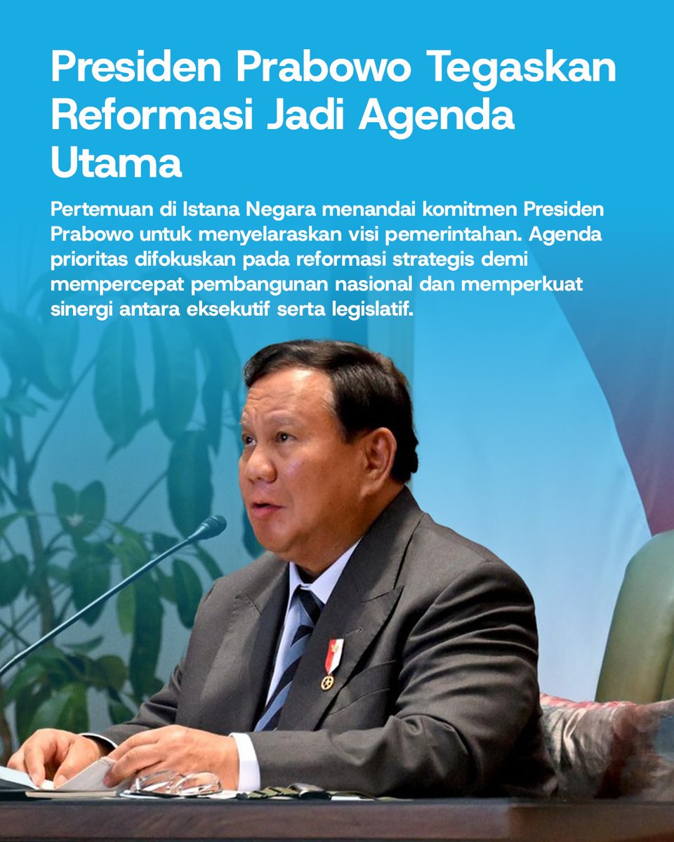 Televisiii's tweet photo. #SinergiEksekutifLegislatif antara Presiden Prabowo dan Sufmi Dasco Ahmad bertujuan untuk menciptakan tata kelola pemerintahan yang responsif dan efektif. Pertemuan ini membahas agenda utama reformasi dan program prioritas untuk kebaikan bangsa. https://t.co/ab3uncsce3