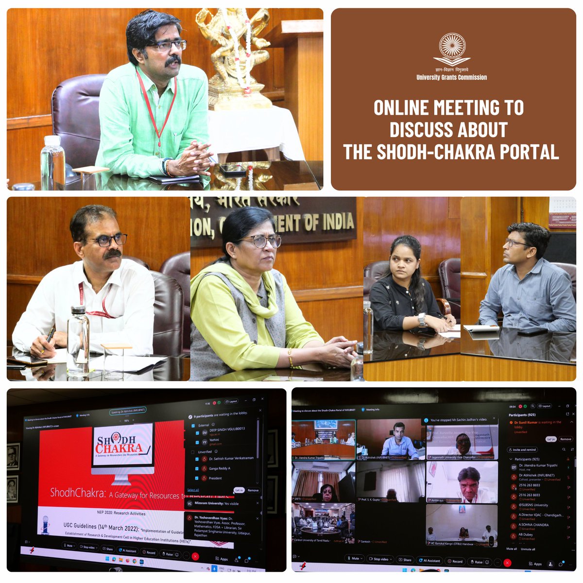 ugc_india's tweet image. Online meeting of UGC Secretary, Prof. Manish R. Joshi (@TweetJoshmanish), Dr. Jitendra Kumar Tripathi, Joint Secretary UGC and Prof. Devika Madalli, Director INFLIBNET, with Vice-Chancellors, Deans Research, Directors, and IQAC Coordinators to discuss effective use of the…
