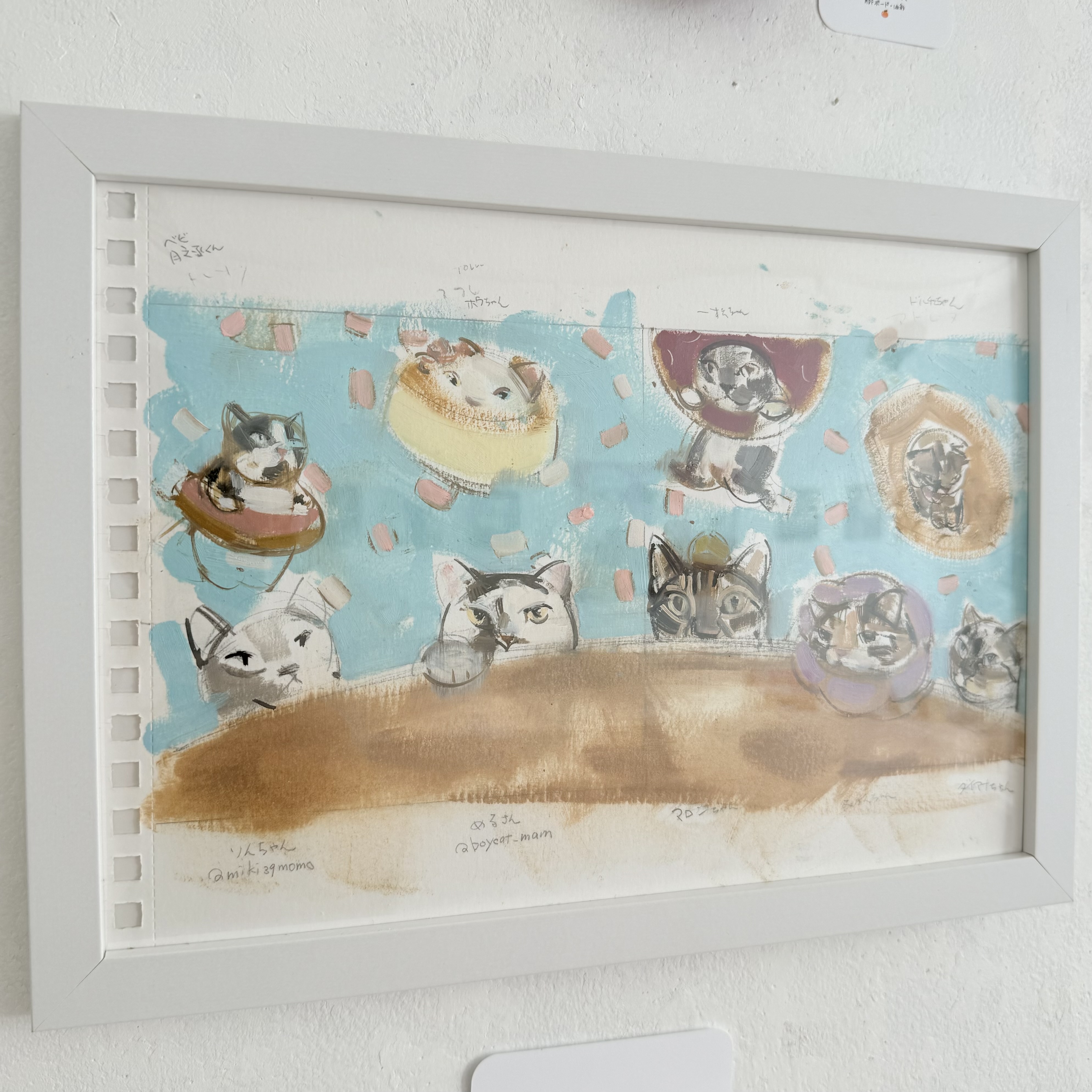手作り額付き絵画　title「はるうららニャンコ」 個展まであと10日！ 🖼️個展の額縁はマルニ額縁画材店さん
