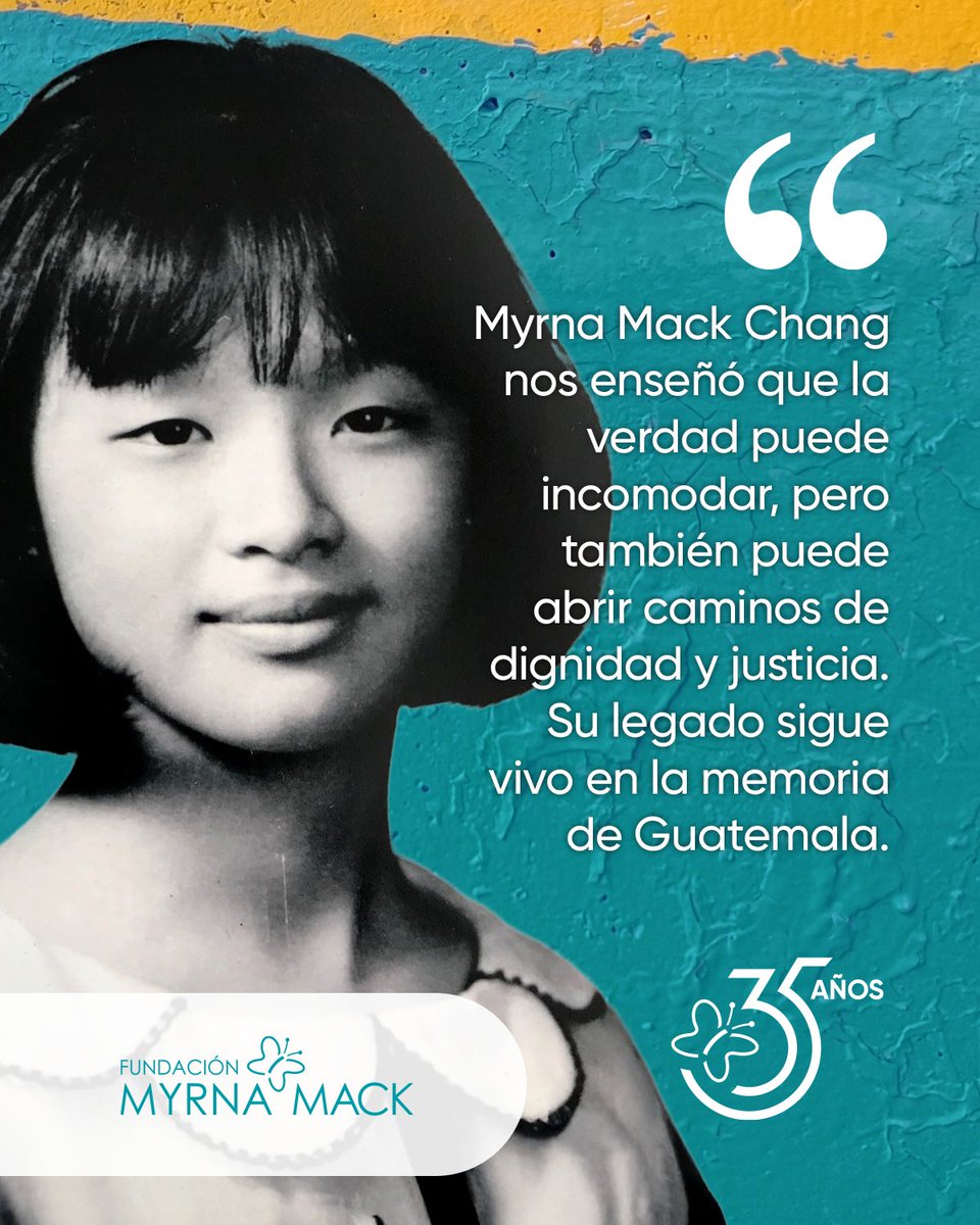 Myrna Mack nos enseñó que la verdad puede incomodar, pero también abrir caminos hacia la dignidad y la justicia.

Hoy, a 35 años de su asesinato, su legado sigue vivo en la memoria de Guatemala. 

#35AñosDeLegado #FundaciónMyrnaMack