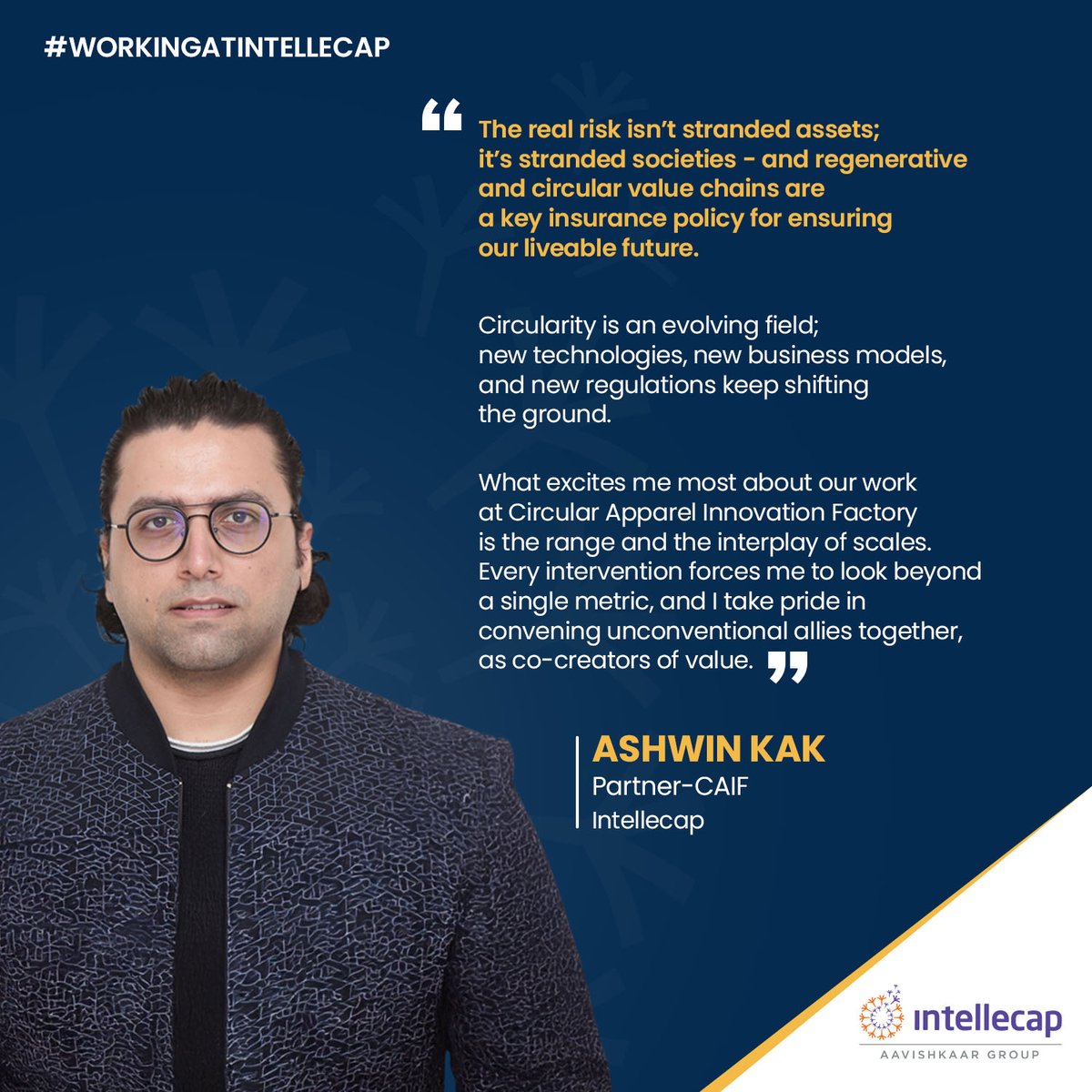 ApparelCircular's tweet image. Ashwin Kak is a Partner with @ApparelCircular building circular ecosystems where waste is value, inclusion is strategy, and climate action is business as usual. If you are ready to make an impact with Circularity, write to career@intellecap.net

#WorkingatIntellecap