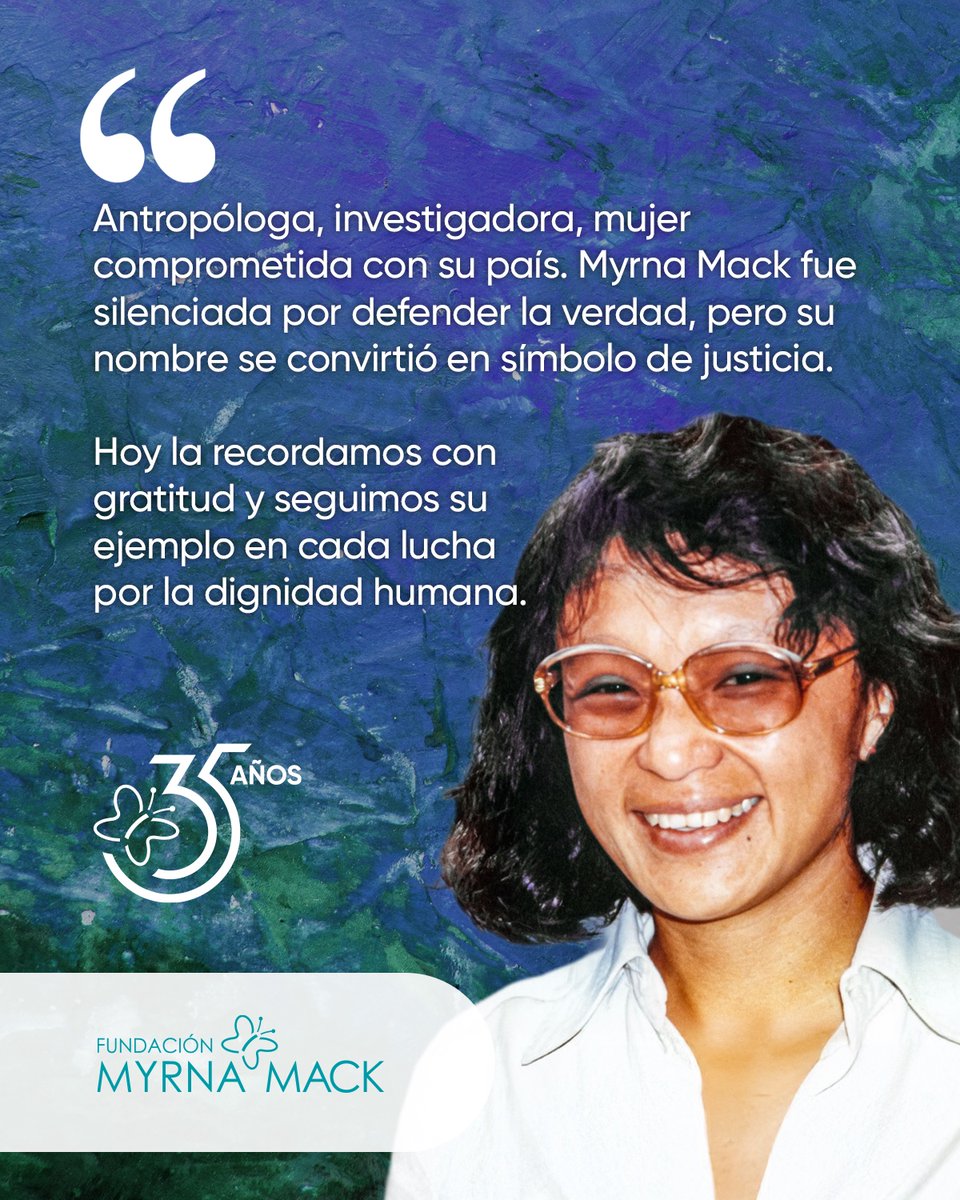 Antropóloga, investigadora y mujer comprometida con su país. 🌼

Myrna Mack fue silenciada por defender la verdad, pero su nombre se convirtió en símbolo de justicia.

#35AñosDeLegado #FundaciónMyrnaMack