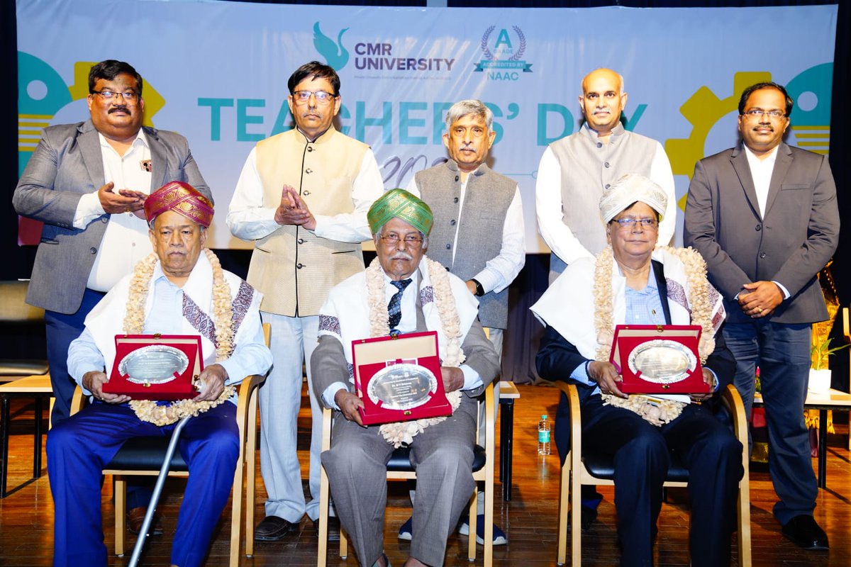 CMR University Celebrated Teachers' Day and felicitated renowned teachers, Dr. M.V. Srinivas, Prof. B.R. Srinivasa Murthy and Dr. K. Shesha Murthy during the event.