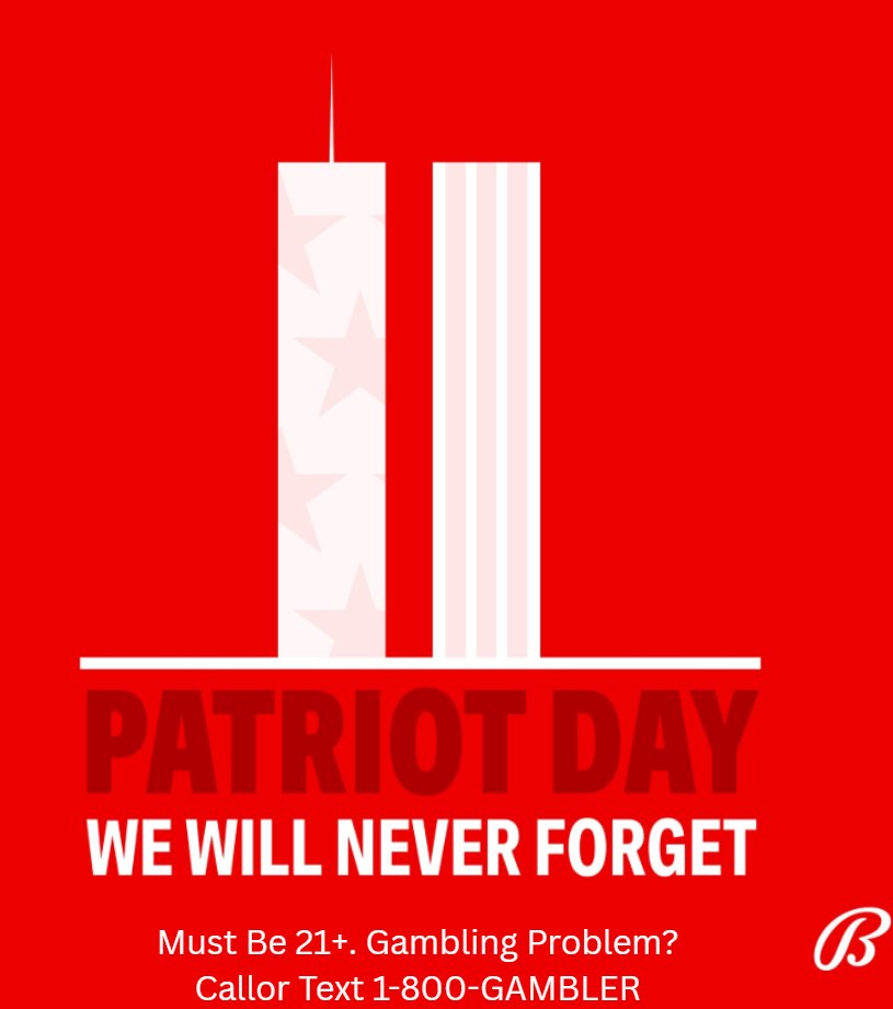 On Patriot Day, we pause to remember and honor those who lost their lives on 9/11. Our thoughts are with the families, first responders, and all those affected. Today, we stand united as one Bally's family. 🇺🇸

Must be 21+. Gambling Problem? Call or Text 1-800-GAMBLER