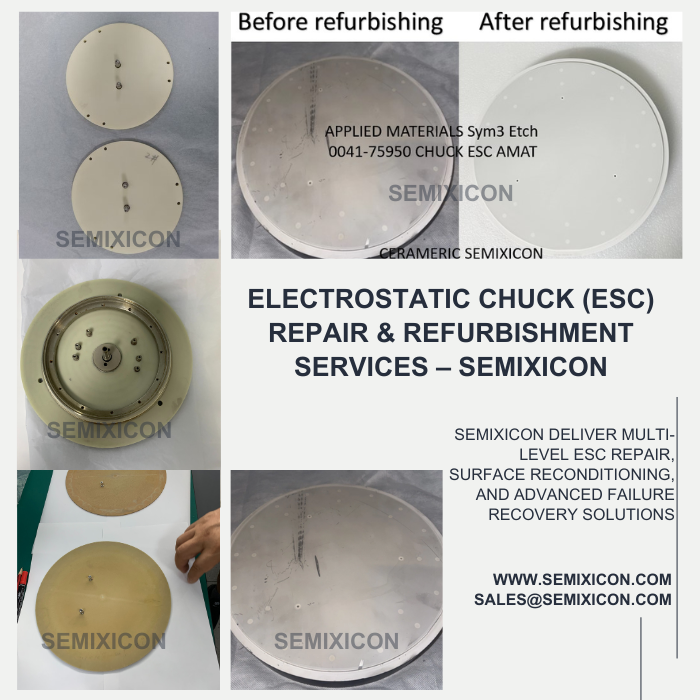 DiamondSemi's tweet photo. Electrostatic Chuck (ESC) Repair &amp; Refurbishment Services –SEMIXICON
https://t.co/5PQIMoATMM
#ESCrepairservices #ElectrostaticChuckRefurbishment #ESCpadregeneration #MCApadrepair #BellowsReplacement #ESCwireRepair #SemiconductorESCmaintenance #VacuumChuckRepair #ESCleakagerepair https://t.co/i9m8gWoLUB