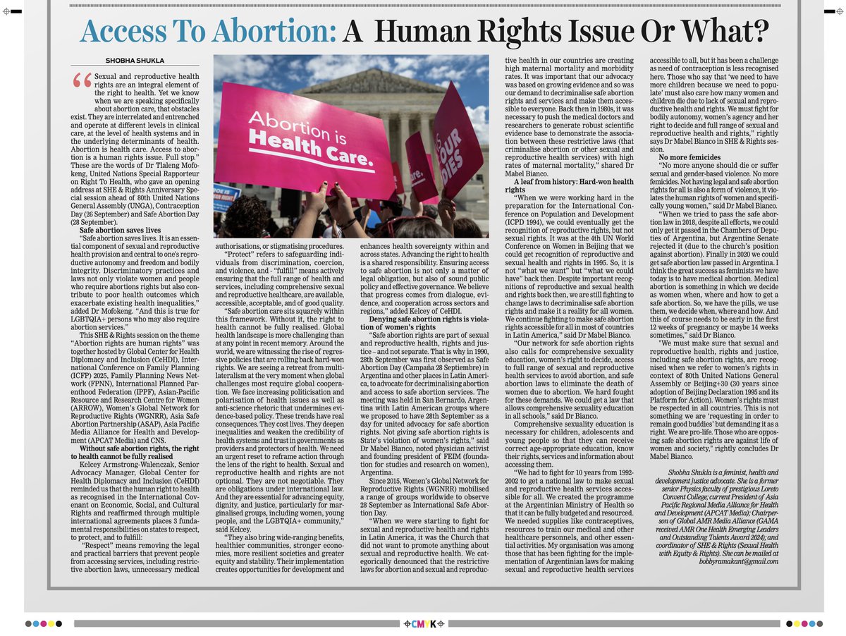 Gender Equality Talks Live (@getalkslive) on Twitter photo #PublishedToday:
"Abortion is healthcare, a human rights issue. Full stop" says @DrTlaleng ahead of #UNGA80, #ContraceptionDay and #SafeAbortionDay
Read more from @Shobha1Shukla of Anniversary Special SHE & Rights
Daily GMK
epaper.dailygoodmorningkashmir.com/epaper/edition…
CNS
citizen-news.org/2025/09/access… #PublishedToday:
"Abortion is healthcare, a human rights issue. Full stop" says @DrTlaleng ahead of #UNGA80, #ContraceptionDay and #SafeAbortionDay
Read more from @Shobha1Shukla of Anniversary Special SHE & Rights
Daily GMK
epaper.dailygoodmorningkashmir.com/epaper/edition…
CNS
citizen-news.org/2025/09/access…