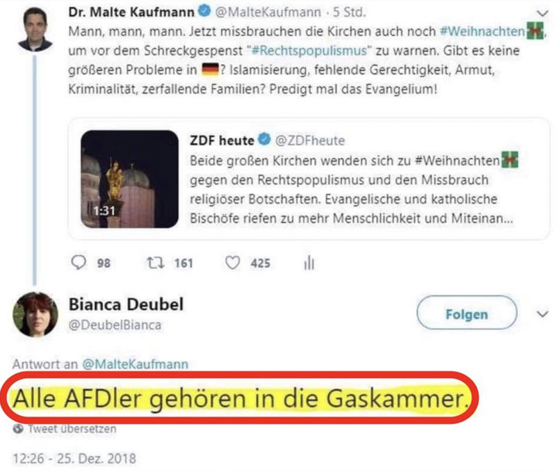 Diese Aussage ist nun vom Gießener Amtsgericht als unbedenklich eingestuft worden und endete in einer Einstellung des Verfahrens.

Ich finde, das sollten Sie wissen.

Es sind die doppelten Maßstäbe, die mich so anwidern.